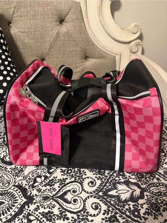 Betsey Johnson Handbags - Betsey Johnson Pink Checkerboard & Black Travel Pet Carrier